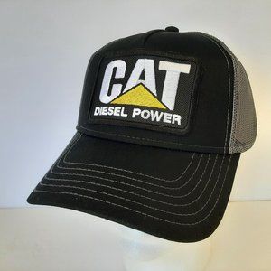 CAT Caterpillar Embroidered Patch Trucker Mesh Snapback Cap Hat Black & Gray